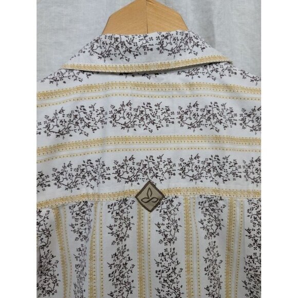 Prana men's small short sleeve brown floral on white button up shirt K9 - Picture 6 of 9